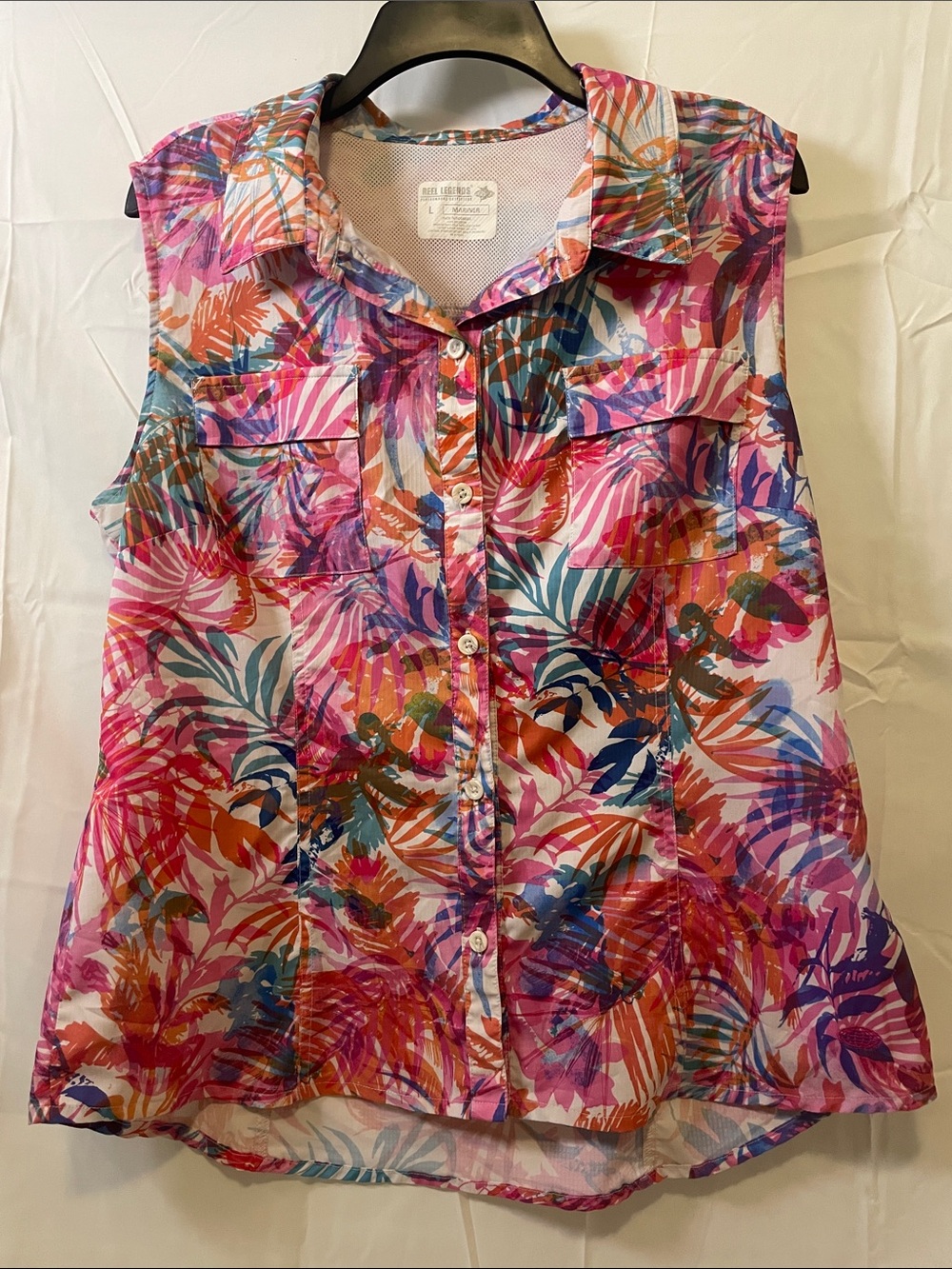 Reel Legends Mariner Pink Multi Tropical Button-Down Sleeveless Top